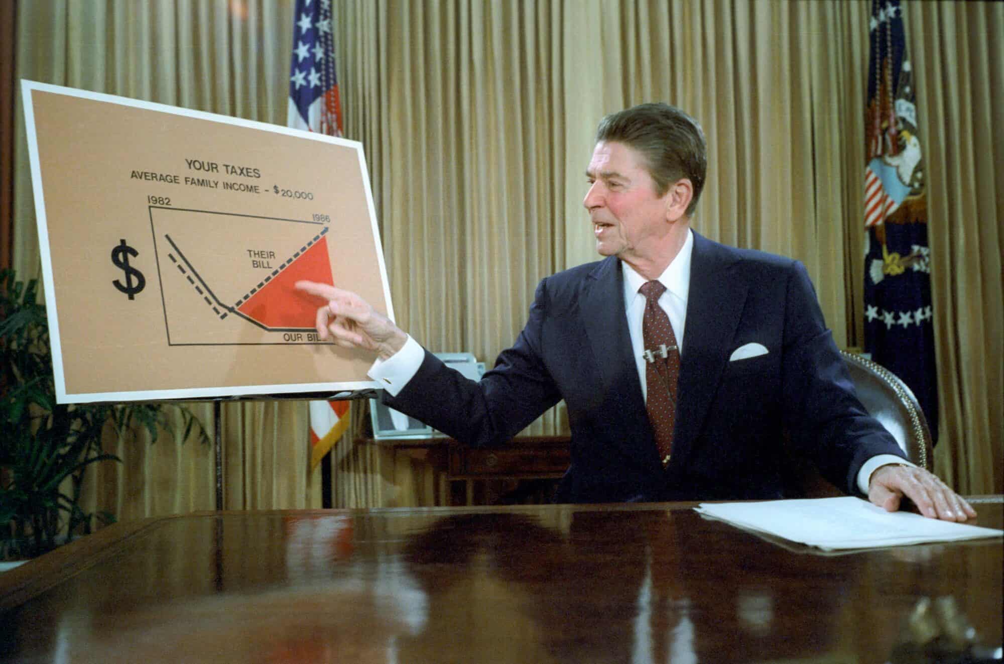 US President Ronald Reagan Addresses the Americans from the Oval Office on Tax Reduction Legislation, 7/27/1981