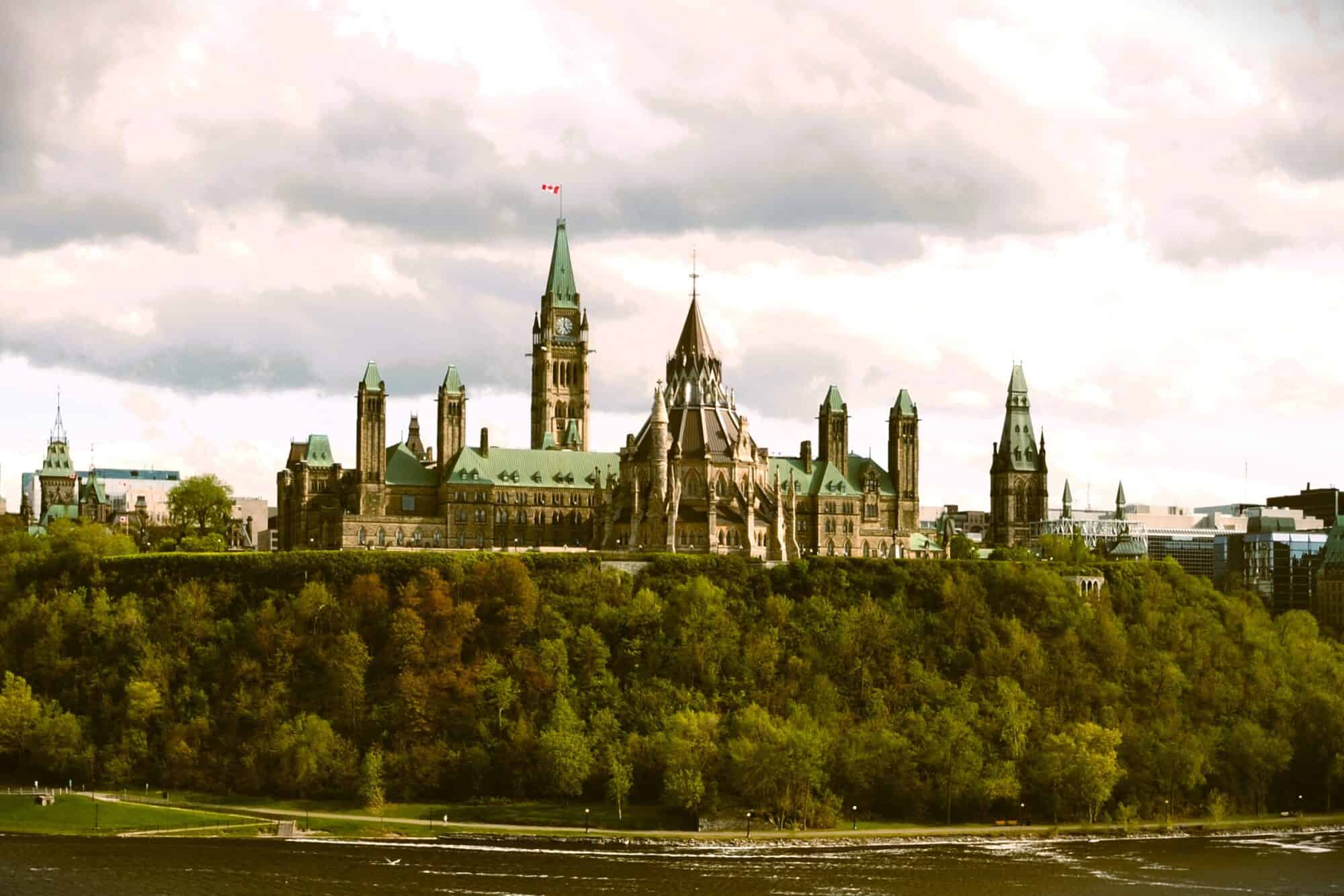 A view of Parliament Hill in Ottawa from across the Ottawa River.