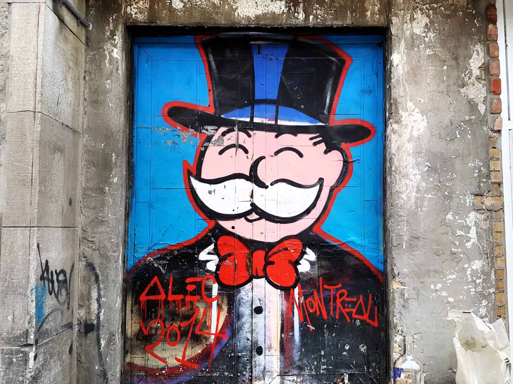Graffiti art of the Monopoly Man caricature found in Montreal.