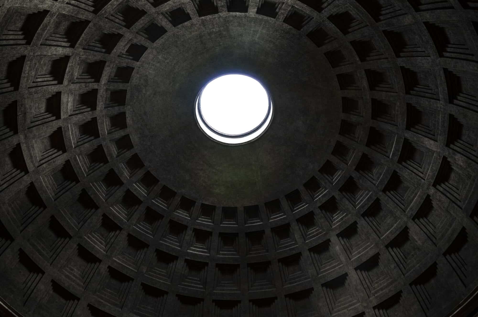The hole in the roof of the Pantheon in Rome, Italy.