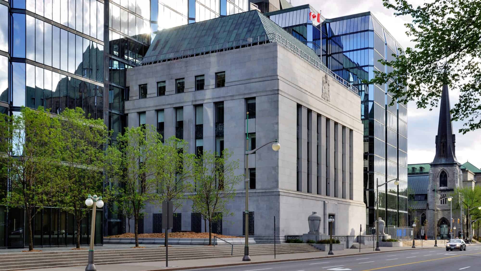 A corner perspective of the Bank of Canada in Ottawa.