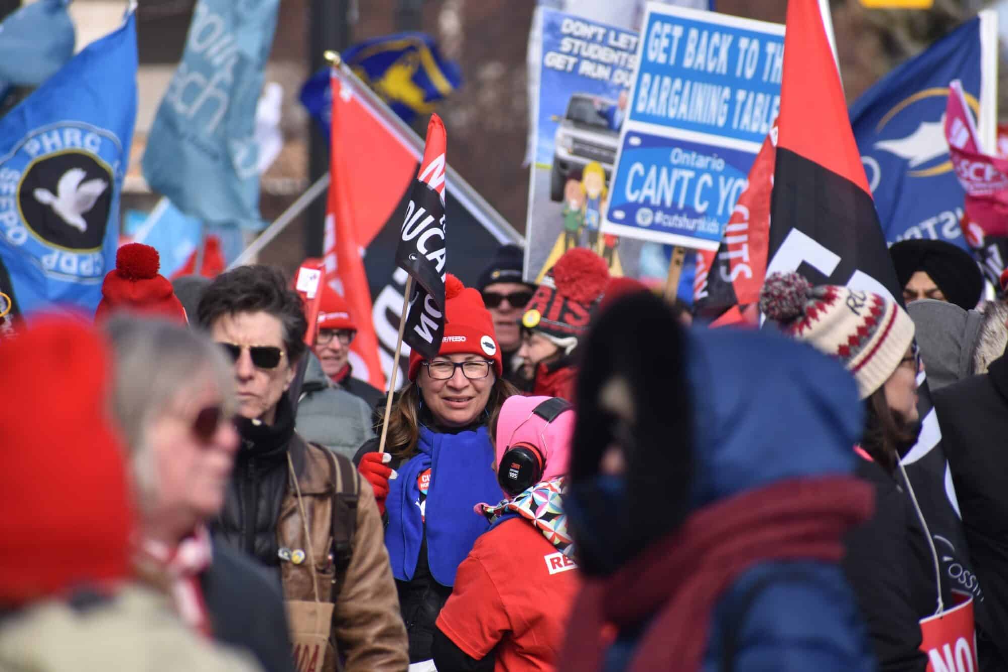 A march is held organized by Canadian labour unions.