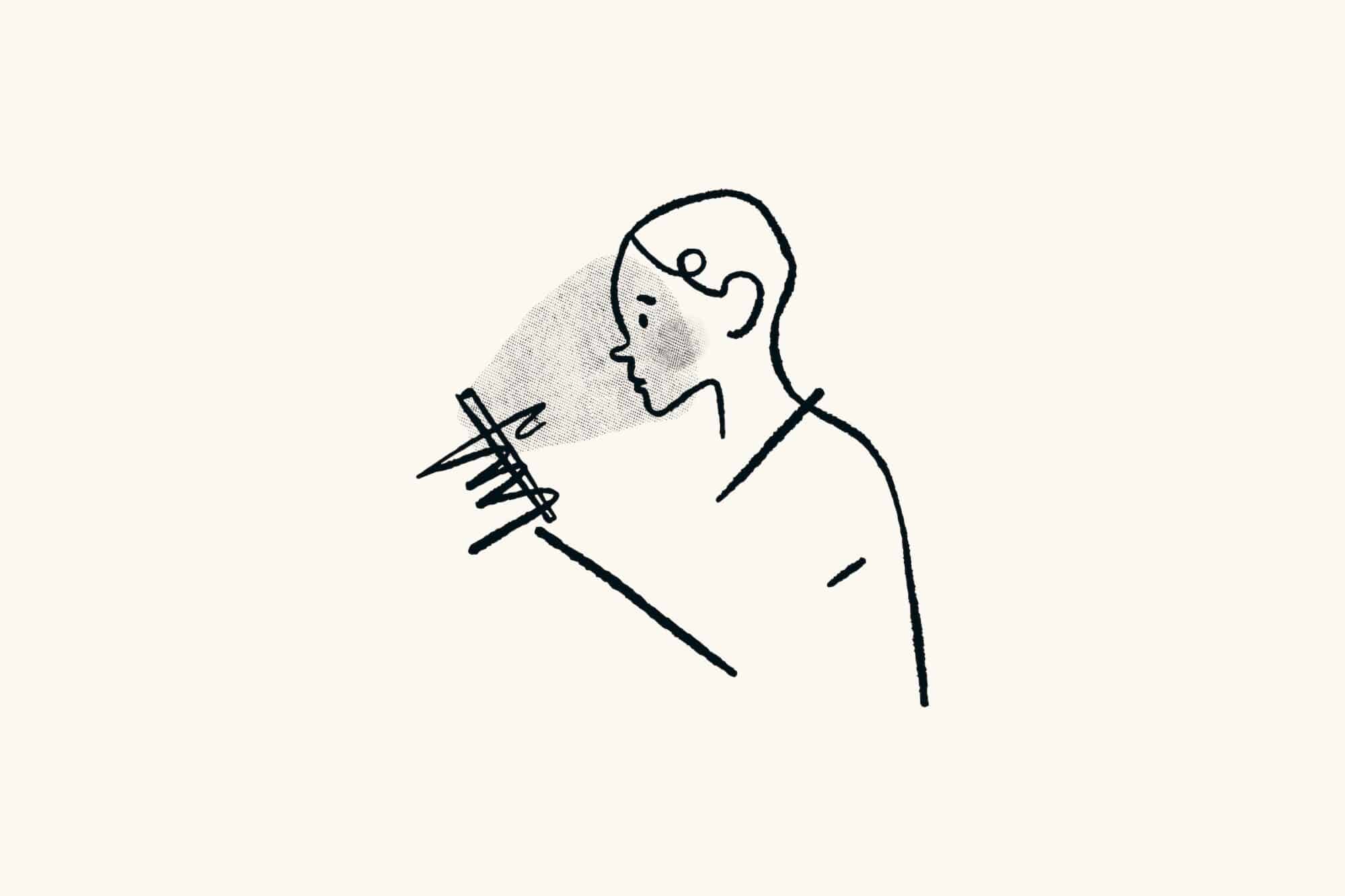 An illustration of a person looking at the screen of their handheld device looking worried.