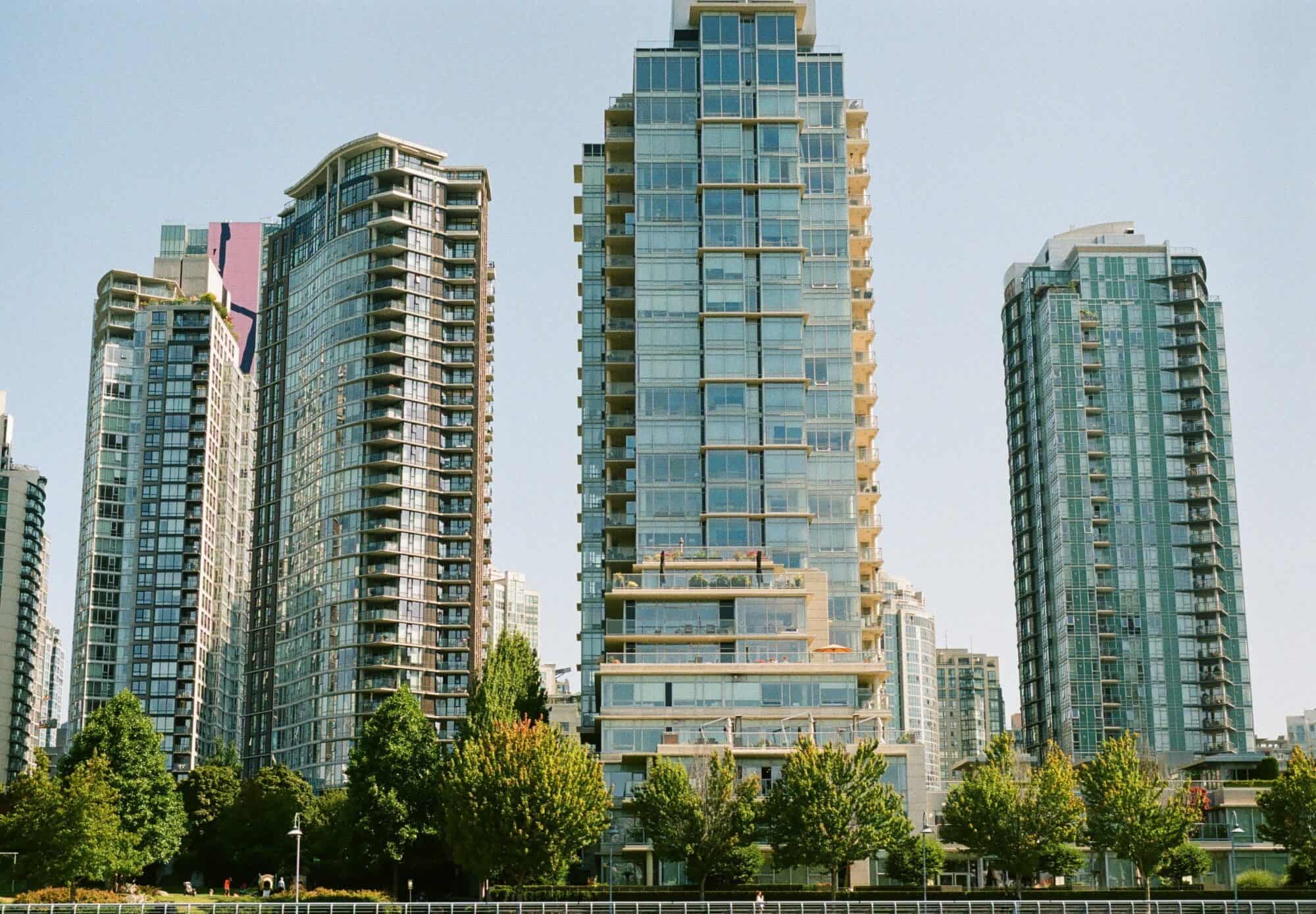 A neighbourhood of condo towers in downtown Vancouver.