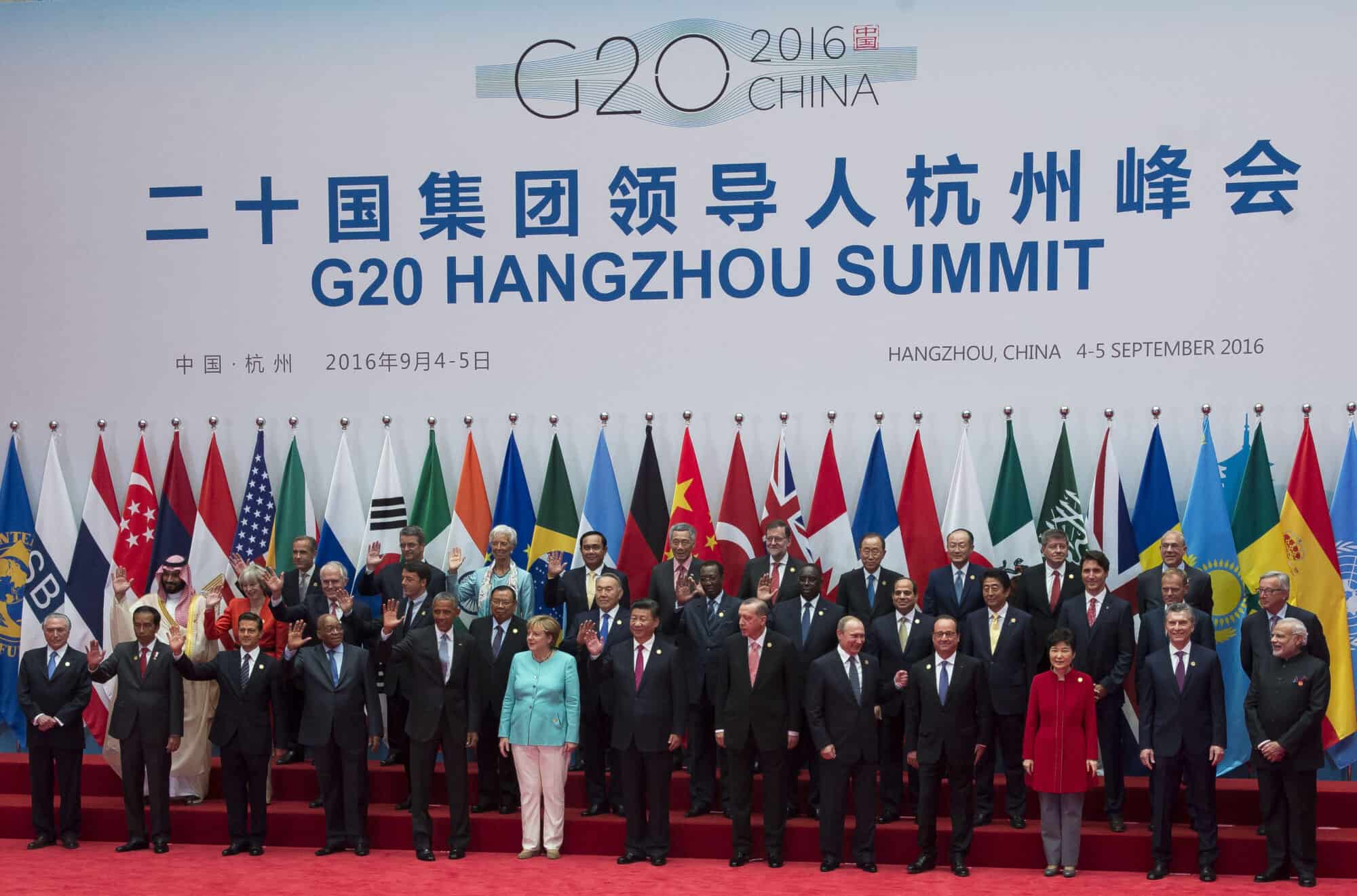 Politician leaders of the G20 at the 2016 Summit in Hangzhou, China.