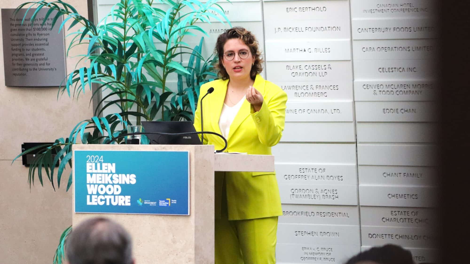 Professor Isabella Weber presenting the 2024 Ellen Meiksins Wood Lecture on May 30, 2024 at Toronto Metropolitan University.
