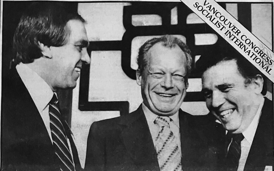 At the 1978 Vancouver Congress of the Socialist International, Ed met former West German Chancellor and leader of the Social Democratic Party of Germany (SPD) Willy Brandt, seen here with Premier Dave Barrett.